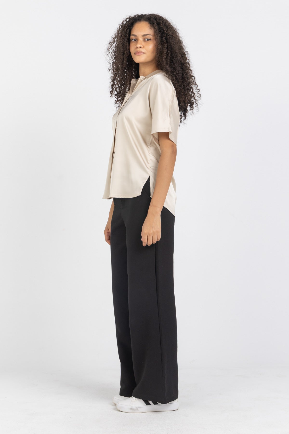 Image of Beige Shine On Satin Blouse